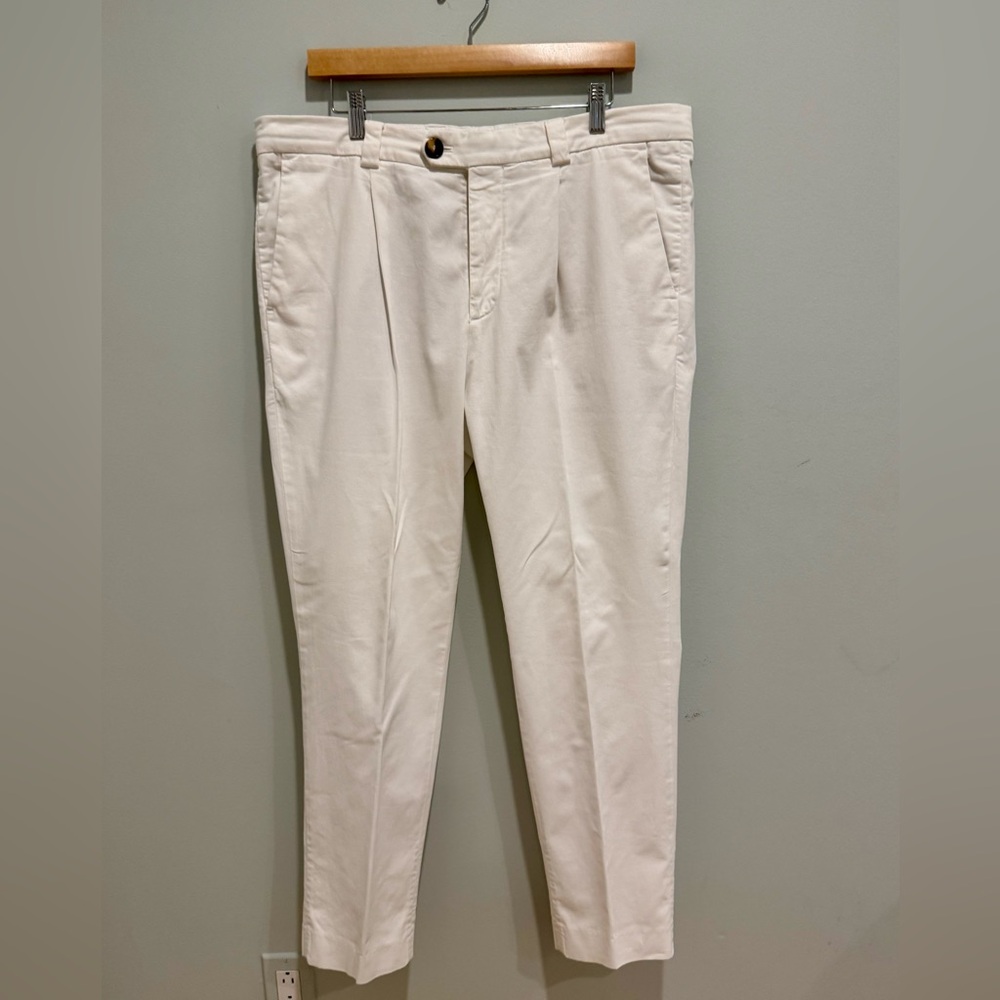 Brunello Cucinelli Cream Leisure Fit Trousers, Size 52 (US 36)
